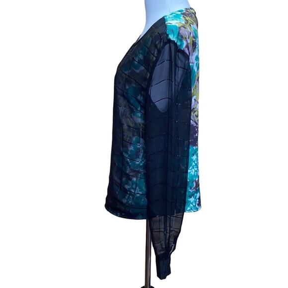 Tulle Flower Floral Overlay Sheer Blouse Large - Picture 3 of 7